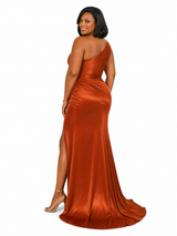 ChicSew Sexy Side Slit One Shoulder Mermaid Soft Satin Maxi Bridesmaid Dresses
