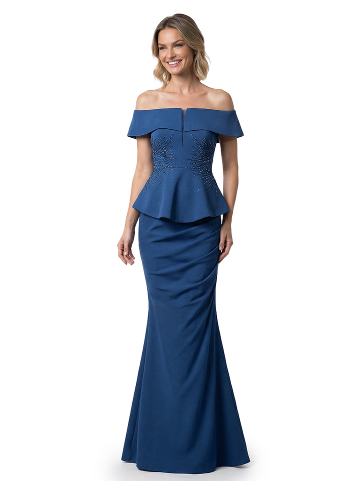 Classy Crepe Beaded Off The Shoulder Mermaid Maxi Mother Of The Bride Gown