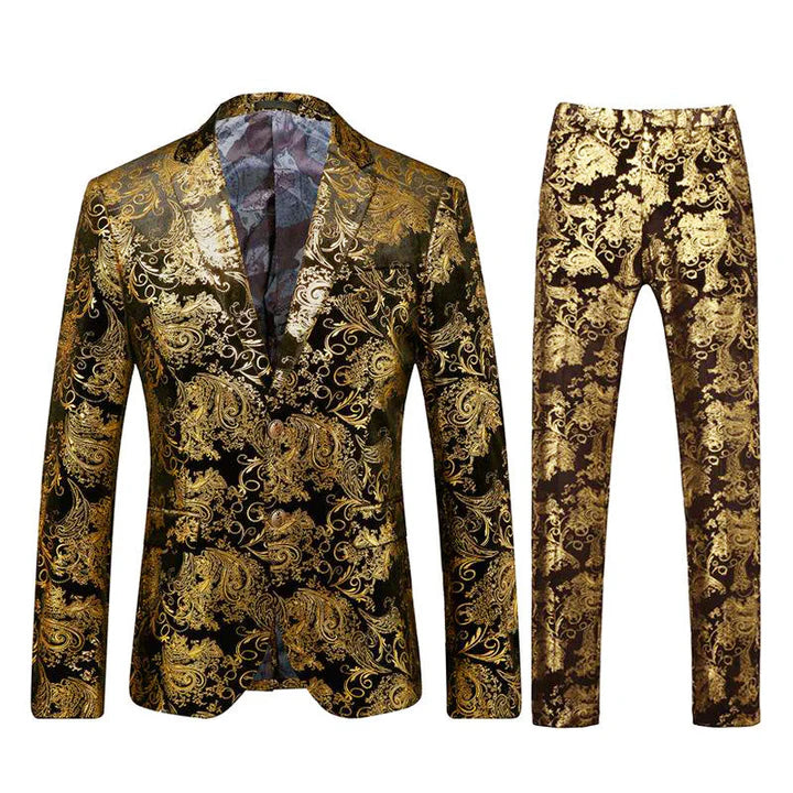 Men's Metallic Floral Print Tuxedo 2-Piece Suits 4 Color CN413