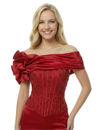 Unique Off Shoulder Boning Satin Prom Gown Mermaid Long Dress