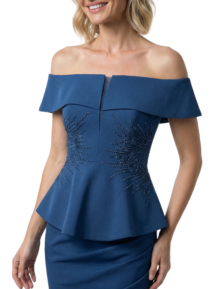 Classy Crepe Beaded Off The Shoulder Mermaid Maxi Mother Of The Bride Gown