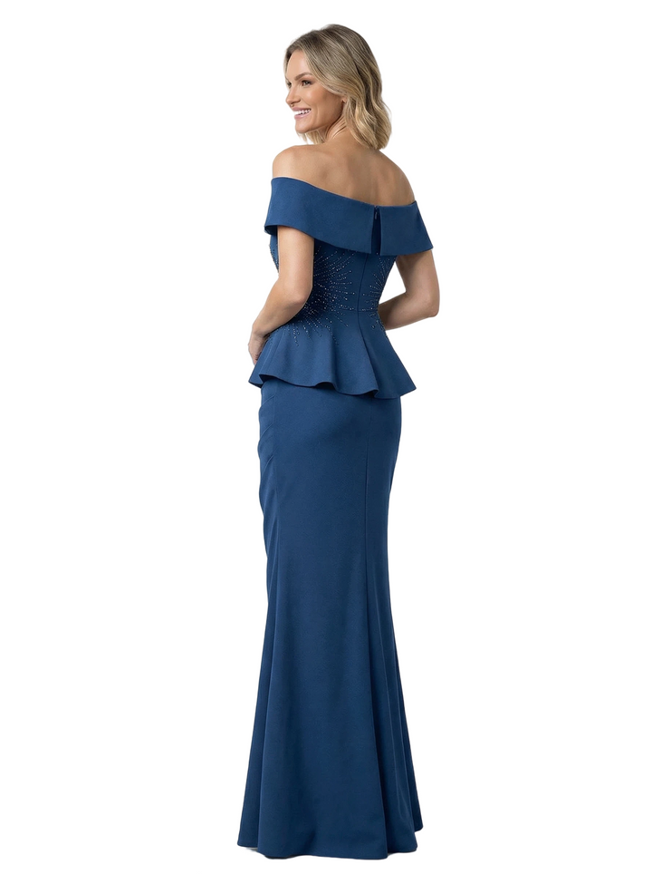 Classy Crepe Beaded Off The Shoulder Mermaid Maxi Mother Of The Bride Gown