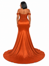 ChicSew Elegant Off Shoulder Mermaid Soft Satin Long Bridesmaid Dresses With Lace Applique