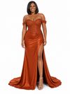 ChicSew Elegant Off Shoulder Mermaid Soft Satin Long Bridesmaid Dresses With Lace Applique