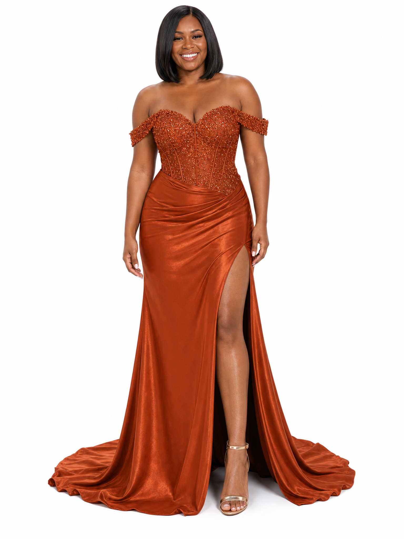 ChicSew Elegant Off Shoulder Mermaid Soft Satin Long Bridesmaid Dresses With Lace Applique