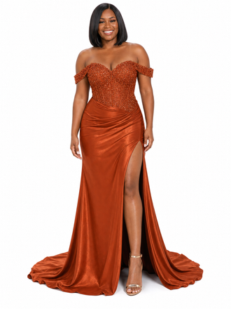 ChicSew Elegant Off Shoulder Mermaid Soft Satin Long Bridesmaid Dresses With Lace Applique