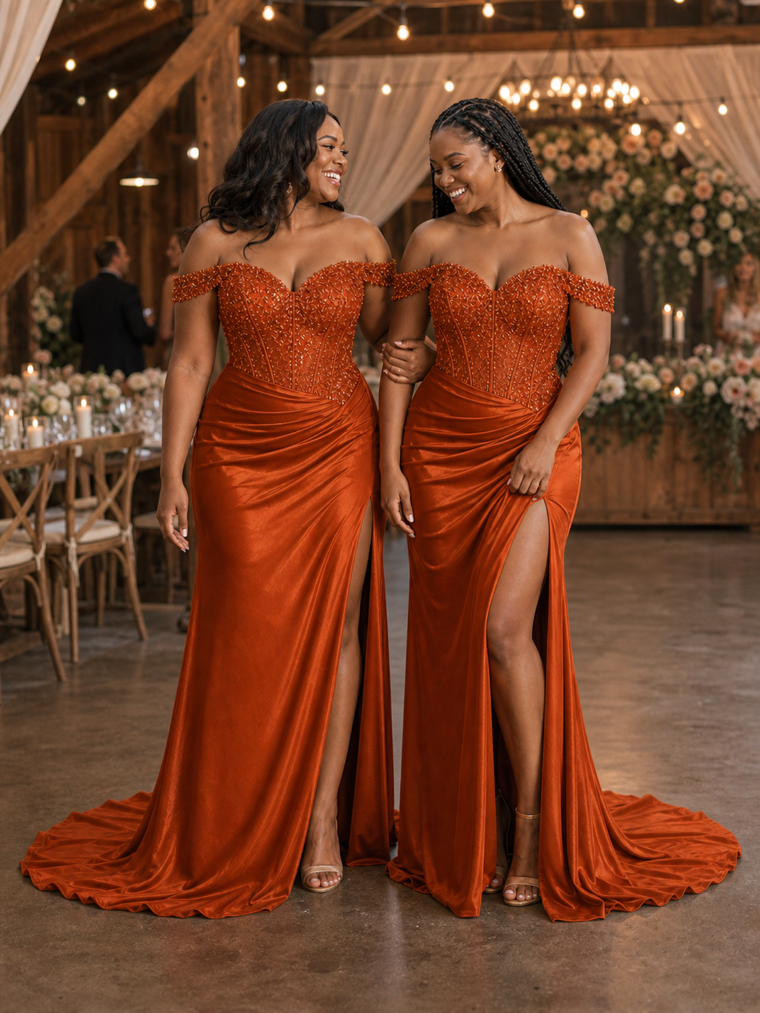 ChicSew Elegant Off Shoulder Mermaid Soft Satin Long Bridesmaid Dresses With Lace Applique