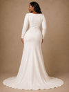 ChicSew Elegant Jewel Crepe Long Sleeves Mermaid Side Slit Maxi Wedding Dress