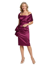 Chic Cape Neckline Satin Knee-Length Mother Of The Groom Dress Ruched Sheath