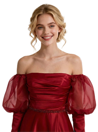 Modern Ruffle Satin Sweetheart One Shoulder Long Party Prom Dresses