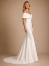 ChicSew Fancy Off The Shouder V-Neck Ruching Mermaid Satin Long Wedding Dress