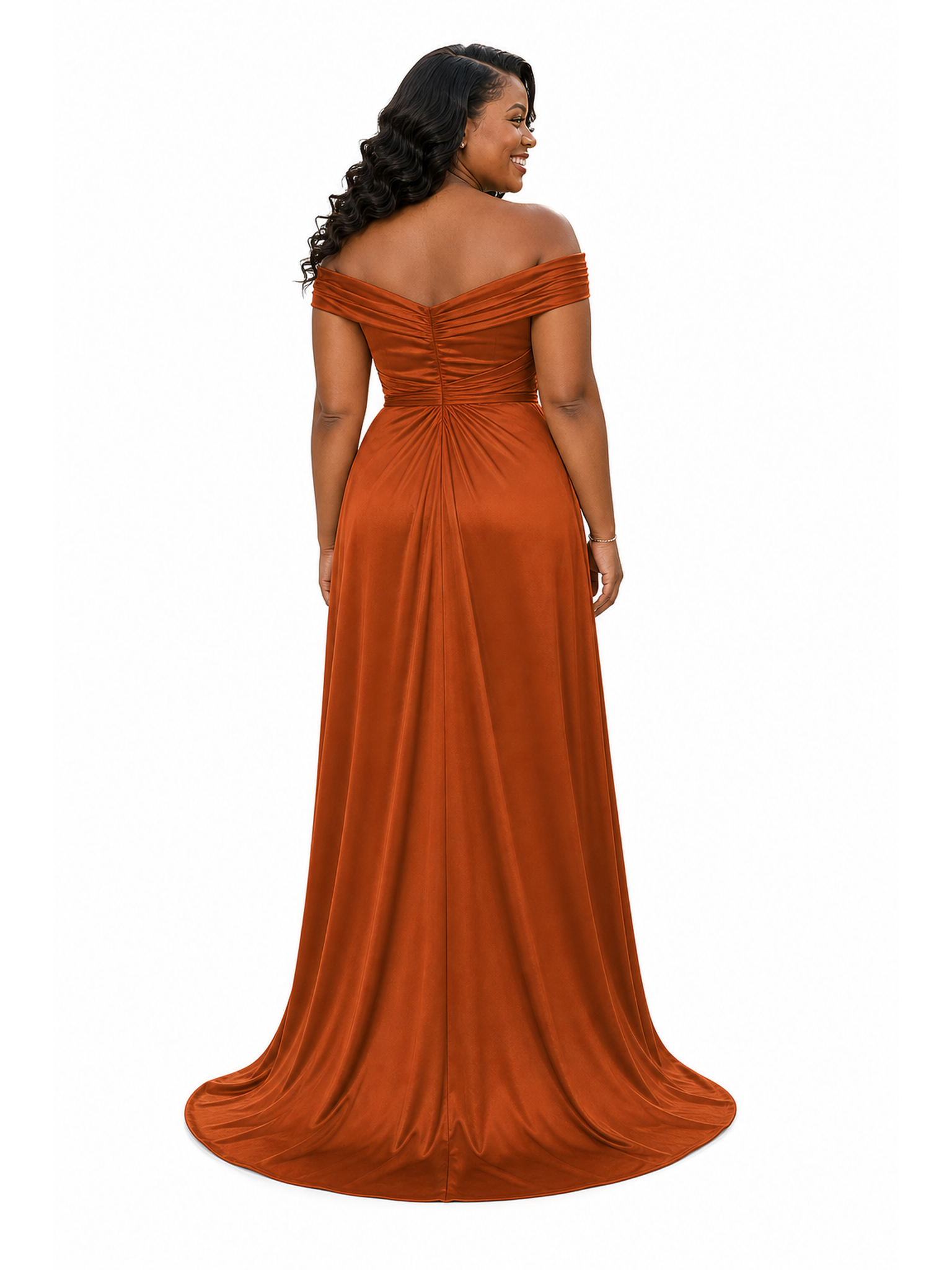 ChicSew Elegant Off Shoulder Ruched Mermaid Soft Satin Long Bridesmaid Dresses With Side Slit