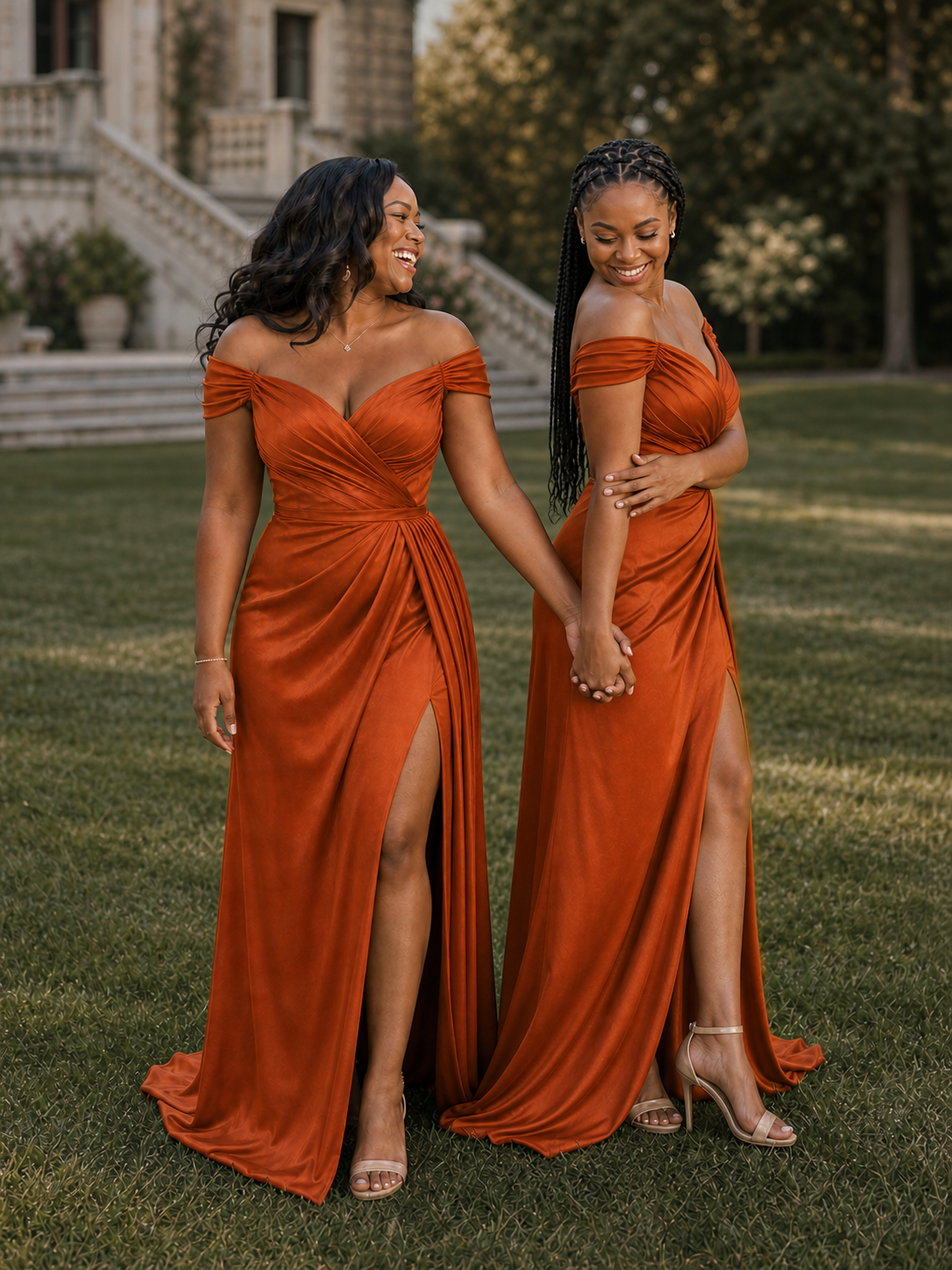 ChicSew Elegant Off Shoulder Ruched Mermaid Soft Satin Long Bridesmaid Dresses With Side Slit