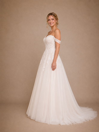 ChicSew Beautiful A-Line Off The Shoulder Lace Appliques Tulle Long Wedding Dress