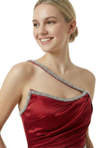 Glamorous One Shoulder Beaded Satin Ball Gown Prom Dresses