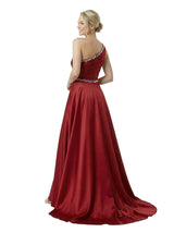 Glamorous One Shoulder Beaded Satin Ball Gown Prom Dresses