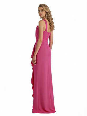 Sexy Silky Satin Ruffle Mermaid Long Formal Evening Dresses Side Slit Spaghetti Straps