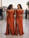 ChicSew Fancy Off Shoulder Side Slit Mermaid Soft Satin Long Bridesmaid Dresses