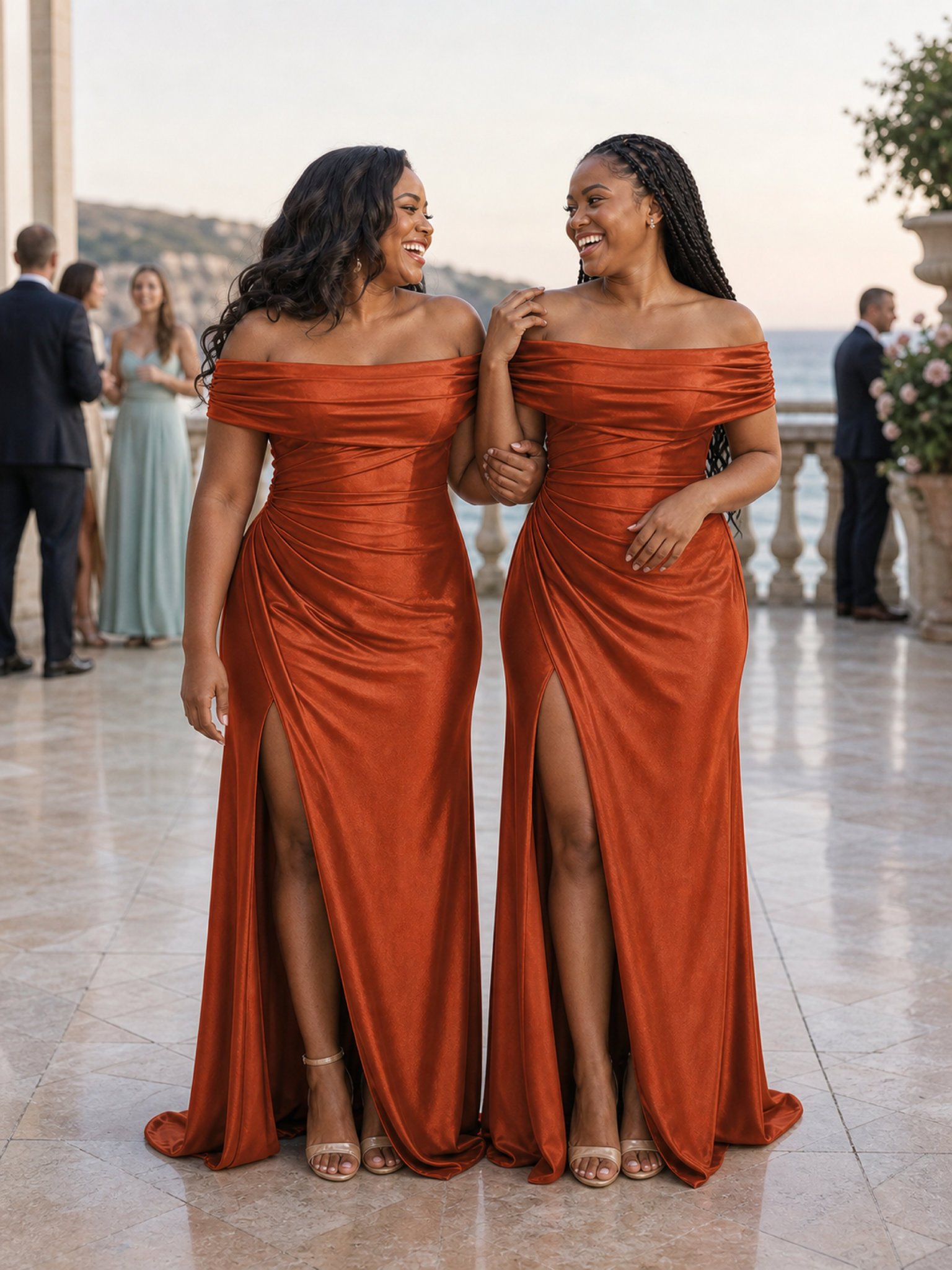ChicSew Fancy Off Shoulder Side Slit Mermaid Soft Satin Long Bridesmaid Dresses