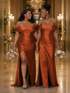 ChicSew Fancy Off Shoulder Side Slit Mermaid Soft Satin Long Bridesmaid Dresses