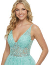 Elegant V-Neck A-line Lace Applique Corset Long Evening Prom Dresses