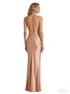 Sexy Silky Satin V-Neck Open Back Mermaid Unique Maxi Formal Evening Dresses