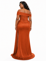 ChicSew Elegant Off Shoulder Ruched Side Slit Mermaid Soft Satin Long Bridesmaid Dresses