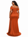 ChicSew Elegant Off Shoulder Ruched Side Slit Mermaid Soft Satin Long Bridesmaid Dresses