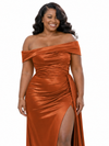 ChicSew Elegant Off Shoulder Ruched Side Slit Mermaid Soft Satin Long Bridesmaid Dresses