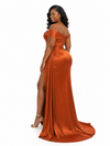 ChicSew Elegant Off Shoulder Ruched Side Slit Mermaid Soft Satin Long Bridesmaid Dresses