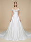 A-line Off Shoulder Ruching Maxi Long Satin Wedding Dresses Online
