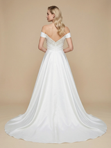 A-line Off Shoulder Ruched Maxi Long Satin Wedding Dresses Online