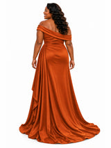 ChicSew Off Shoulder Ruched Soft Satin Maxi Mermaid Long Bridesmaid Dresses