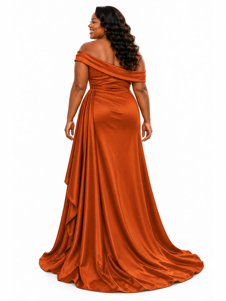 ChicSew Off Shoulder Ruched Soft Satin Maxi Mermaid Long Bridesmaid Dresses