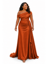 ChicSew Off Shoulder Ruched Soft Satin Maxi Mermaid Long Bridesmaid Dresses