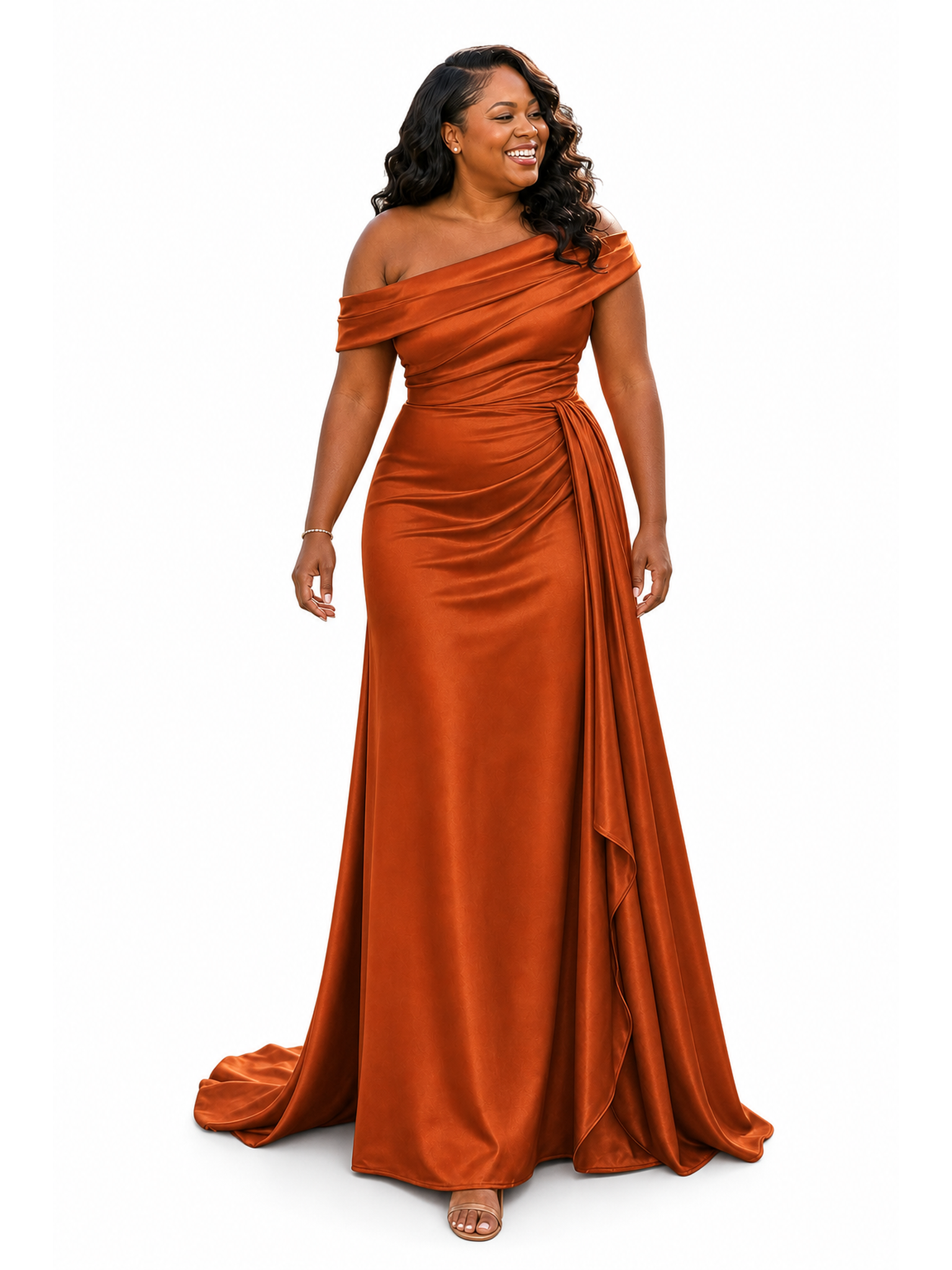 ChicSew Off Shoulder Ruched Soft Satin Maxi Mermaid Long Bridesmaid Dresses