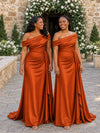 ChicSew Off Shoulder Ruched Soft Satin Maxi Mermaid Long Bridesmaid Dresses