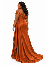 ChicSew Off Shoulder Ruched Soft Satin Maxi Mermaid Long Bridesmaid Dresses