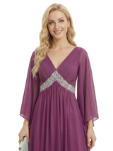 Graceful Empire Waist Mother Of The Bride Dress Chiffon V-Neck Flutter Sleeve Maxi Gown
