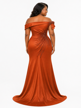 ChicSew Elegant Off Shoulder Soft Satin Long Mermaid Bridesmaid Dresses With Beading