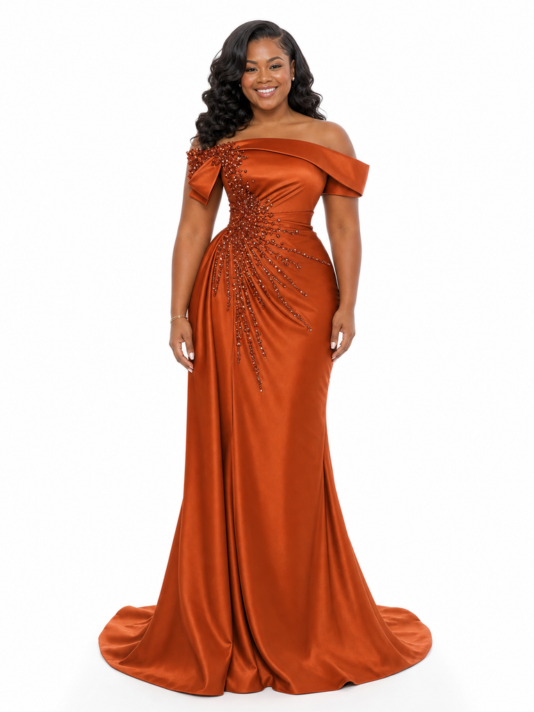 ChicSew Elegant Off Shoulder Soft Satin Long Mermaid Bridesmaid Dresses With Beading