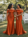 ChicSew Elegant Off Shoulder Soft Satin Long Mermaid Bridesmaid Dresses With Beading