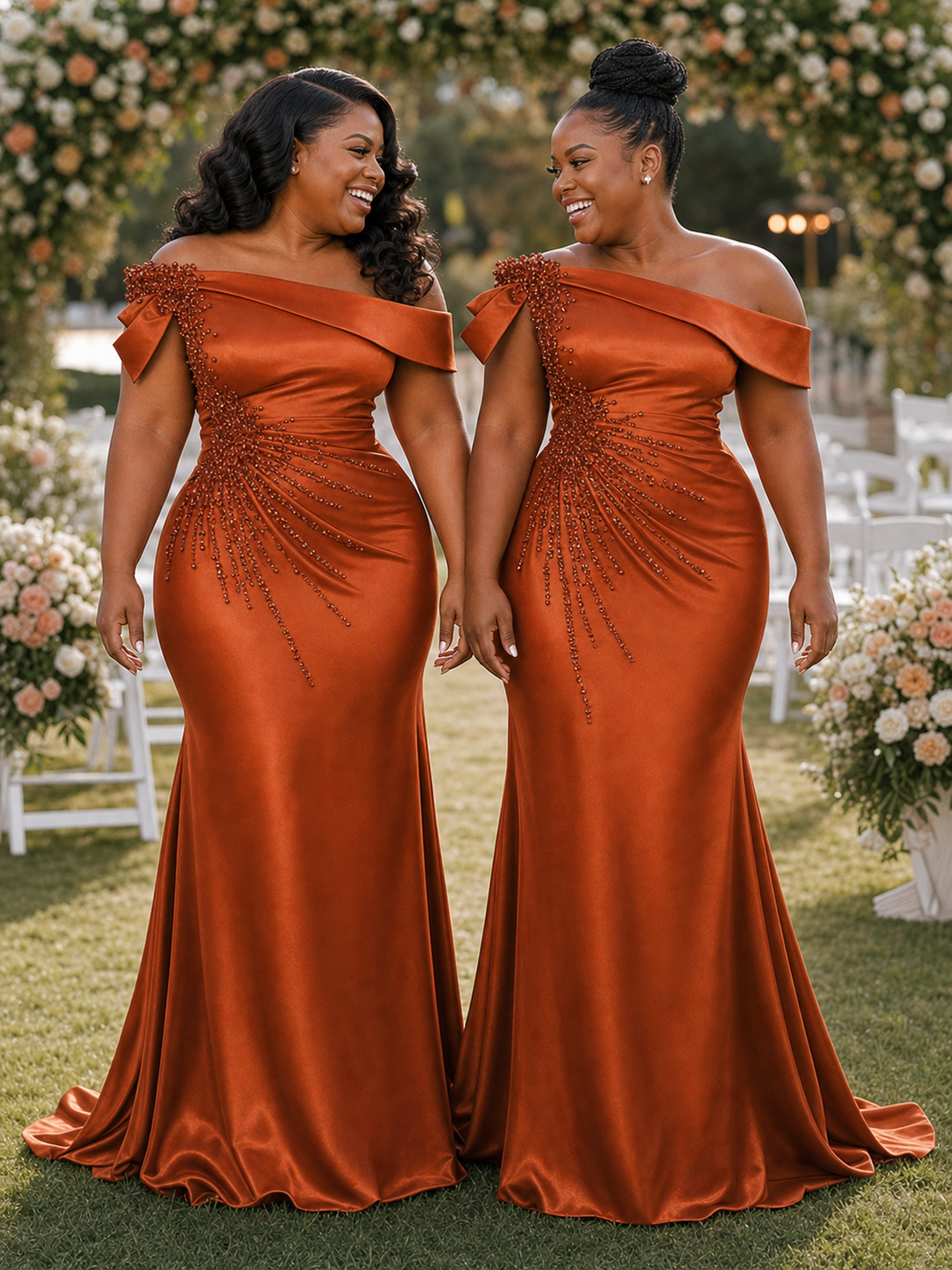 ChicSew Elegant Off Shoulder Soft Satin Long Mermaid Bridesmaid Dresses With Beading