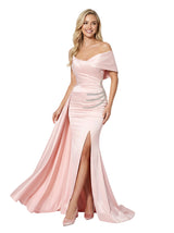 Fancy One Shoulder Ruched Mermaid Beaded Satin Maxi Prom Dress With Waist Drape