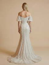 Sparkly Mermaid Off Shoulder Ruching Maxi Long Sequin Wedding Dresses Online
