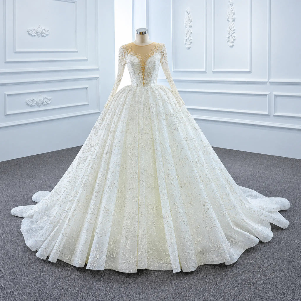 ChicSew Luxurious Illusion A-Line Lace Applique Ball Gown Wedding Dress