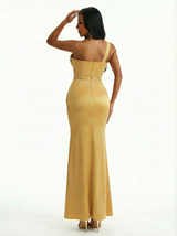Sexy Mermaid One Shoulder Side Slit Ruched Satin Long Evening Formal Dresses