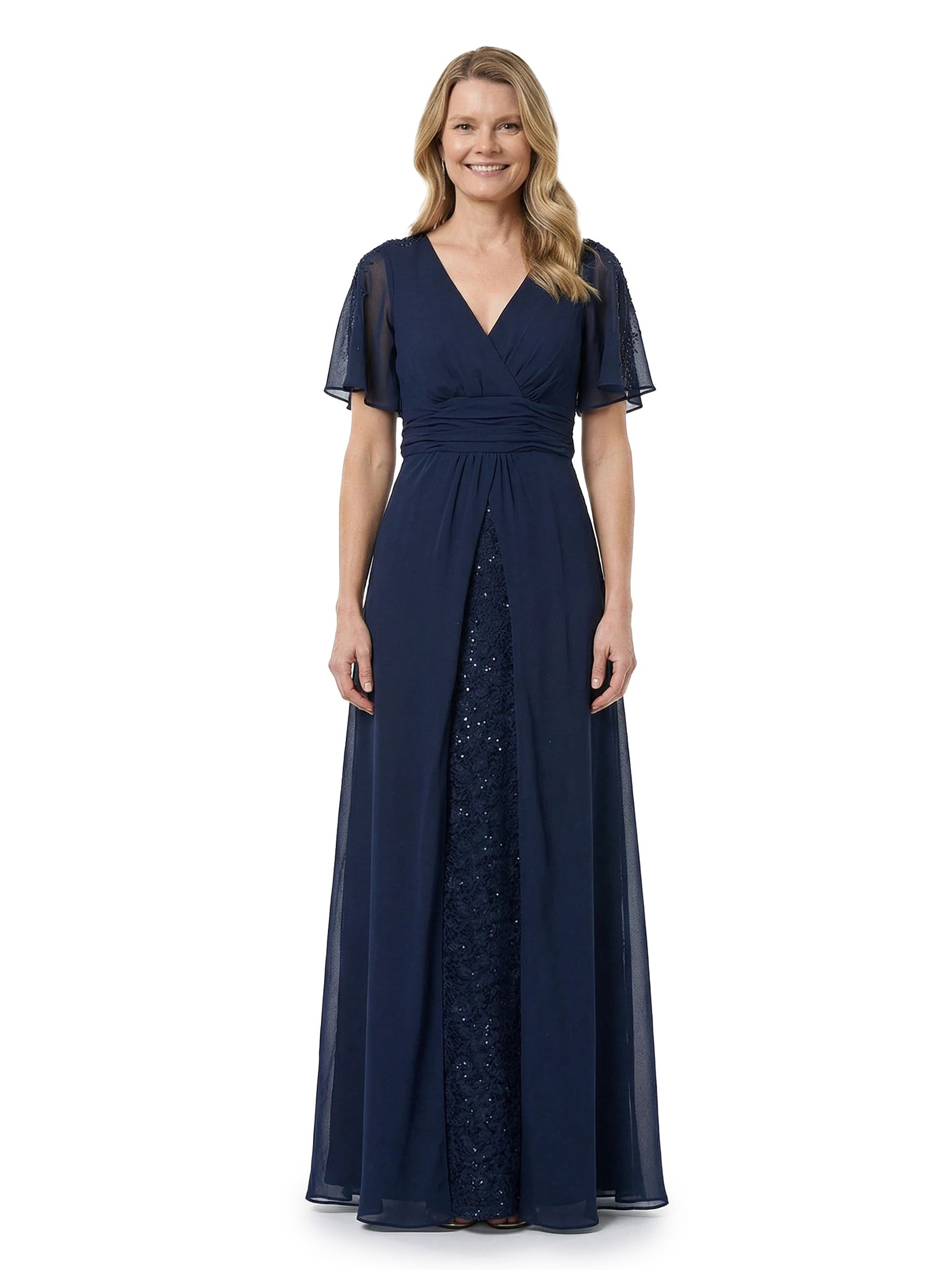 ChicSew Fancy Flutter Sleeve V-Neck Chiffon Mother Of The Bride A-Line Gown With Sequin