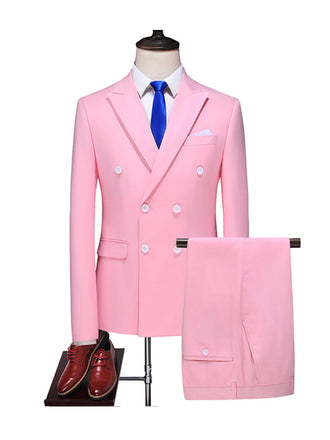 Pink Casual Men's 3 pieces Suit Wide Peak Lapel Flat Tuxedo CN499