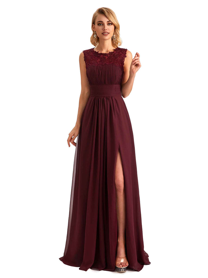 Elegant Side Slit Chiffon Spaghetti Straps A-line Long Mother of the Brides Dresses